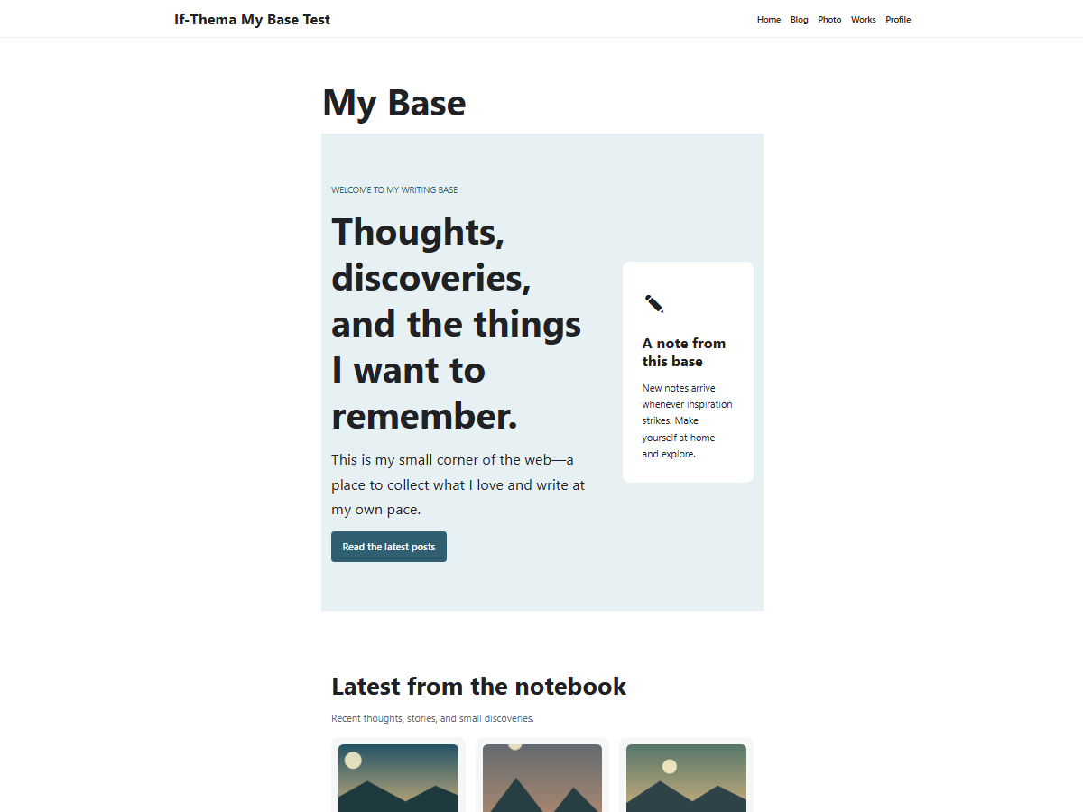 A personal blog using the Simple style and Blog starter in If-Thema My Base