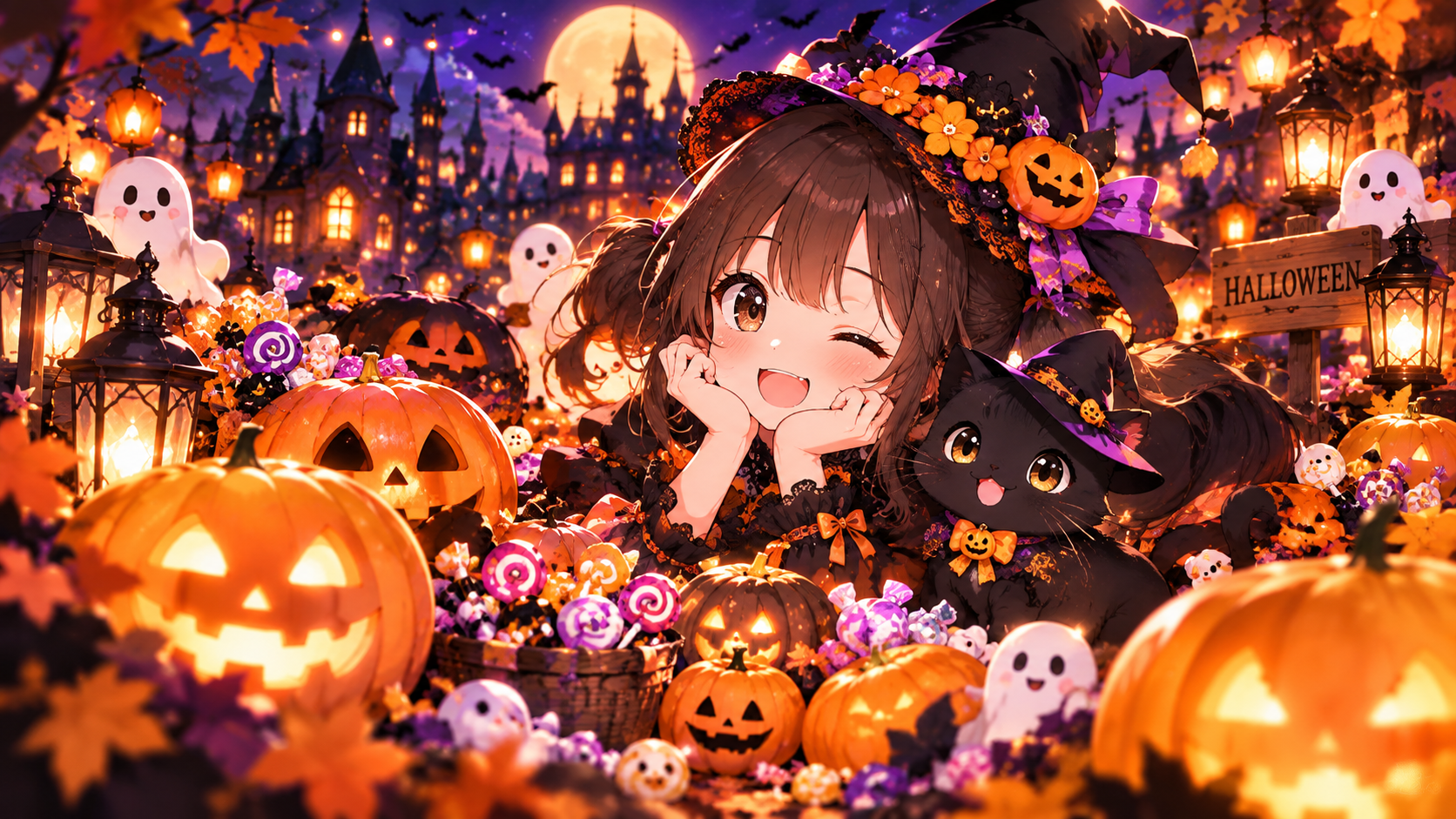 ハロウィン衣装のコデちゃんと黒猫マメ
