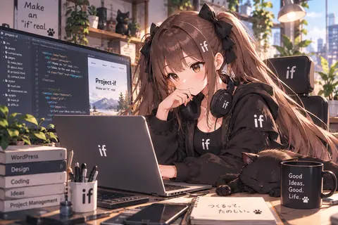 2枚のモニターとノートPCでコードを書くコデちゃん