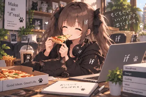 ピザを頬張るコデちゃん