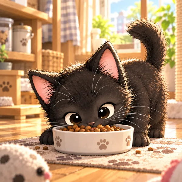 Mame eating from a food bowl