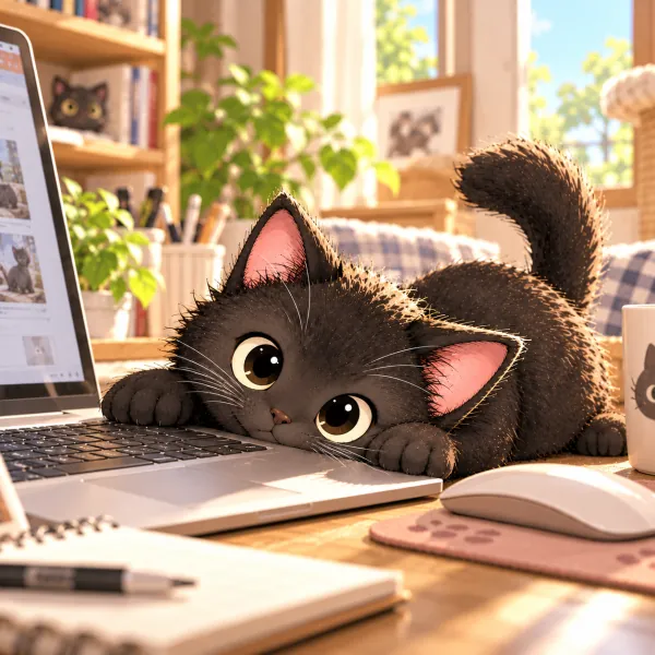 Mame lying next to a laptop keyboard